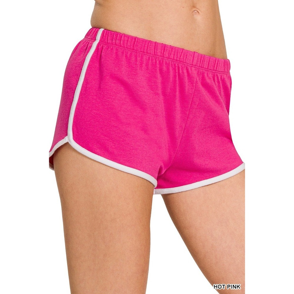 Zenana ELASTIC WAISTBAND DOLPHIN SHORTS Hot Pink Large NEW